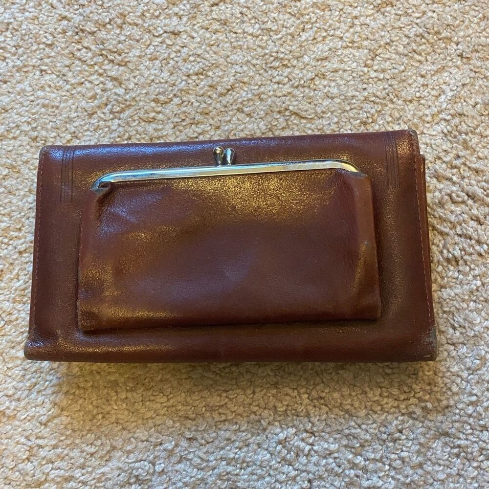 Vintage cowhide red leather clutch wallet